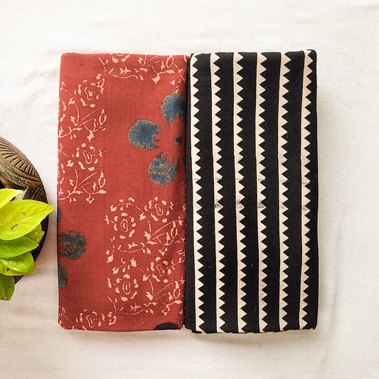 Ajrak Maroon With Vegetable Dyed Black Top Bottom Combo