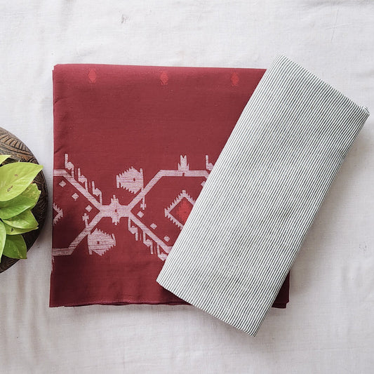 Handloom Maroon With Grey Border Design Top Bottom Combo