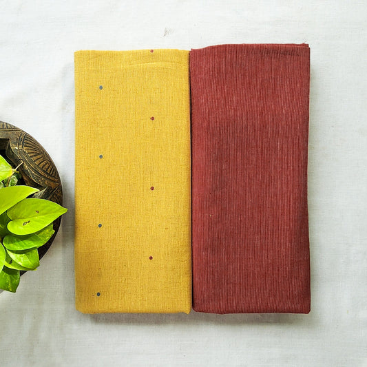 Handloom Dark Yellowish Beige With Maroon Top Bottom Combo