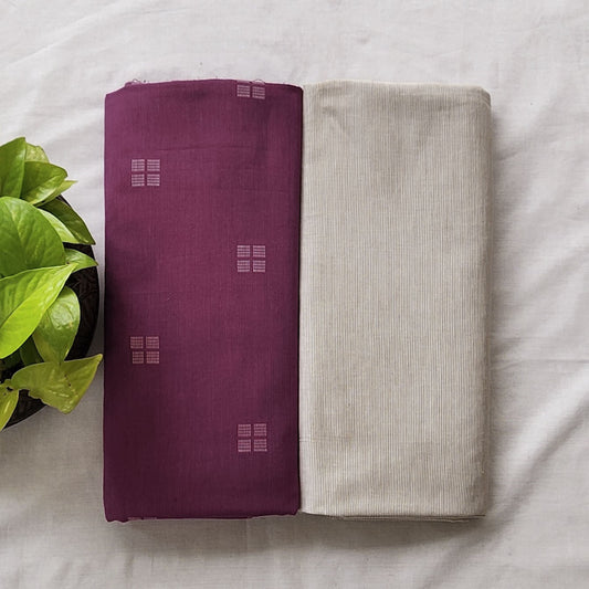 Pure Cotton Handloom Purplish Pink With Beige Top Bottom