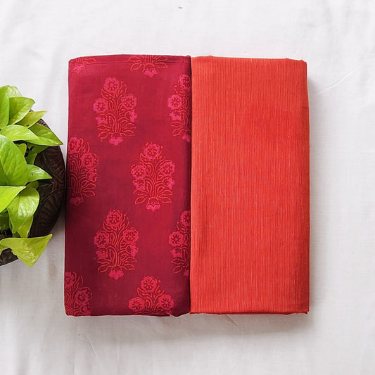Pure Cotton Gamthi Wine With Orange Handloom Top Bottom