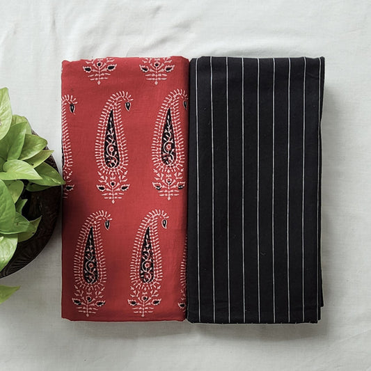 Gamthi Cotton Red With Black Top Bottom Combo
