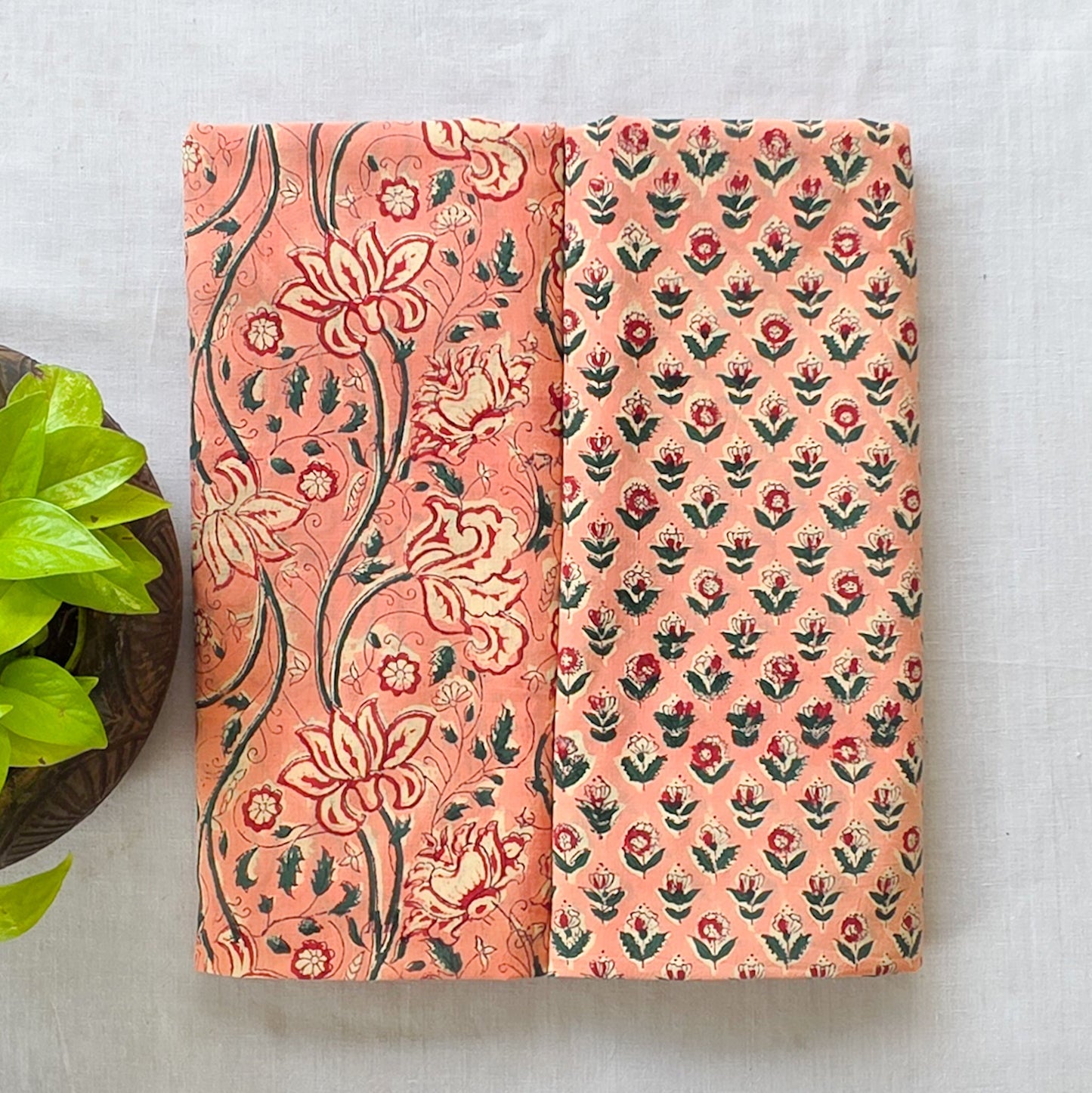Pure Cotton Jaipuri Peach With Flower Jaal Top Bottom