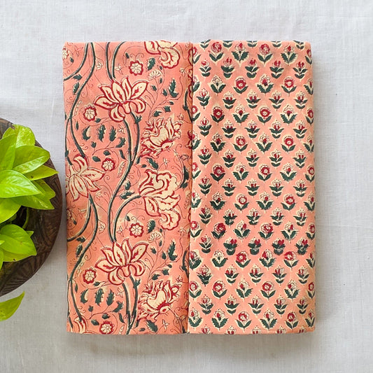 Pure Cotton Jaipuri Peach With Flower Jaal Top Bottom