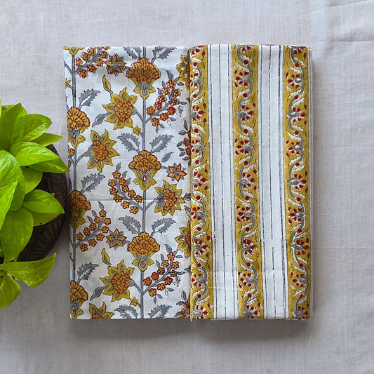 Pure Cotton Jaipuri White With Mustard Flower Jaal Top