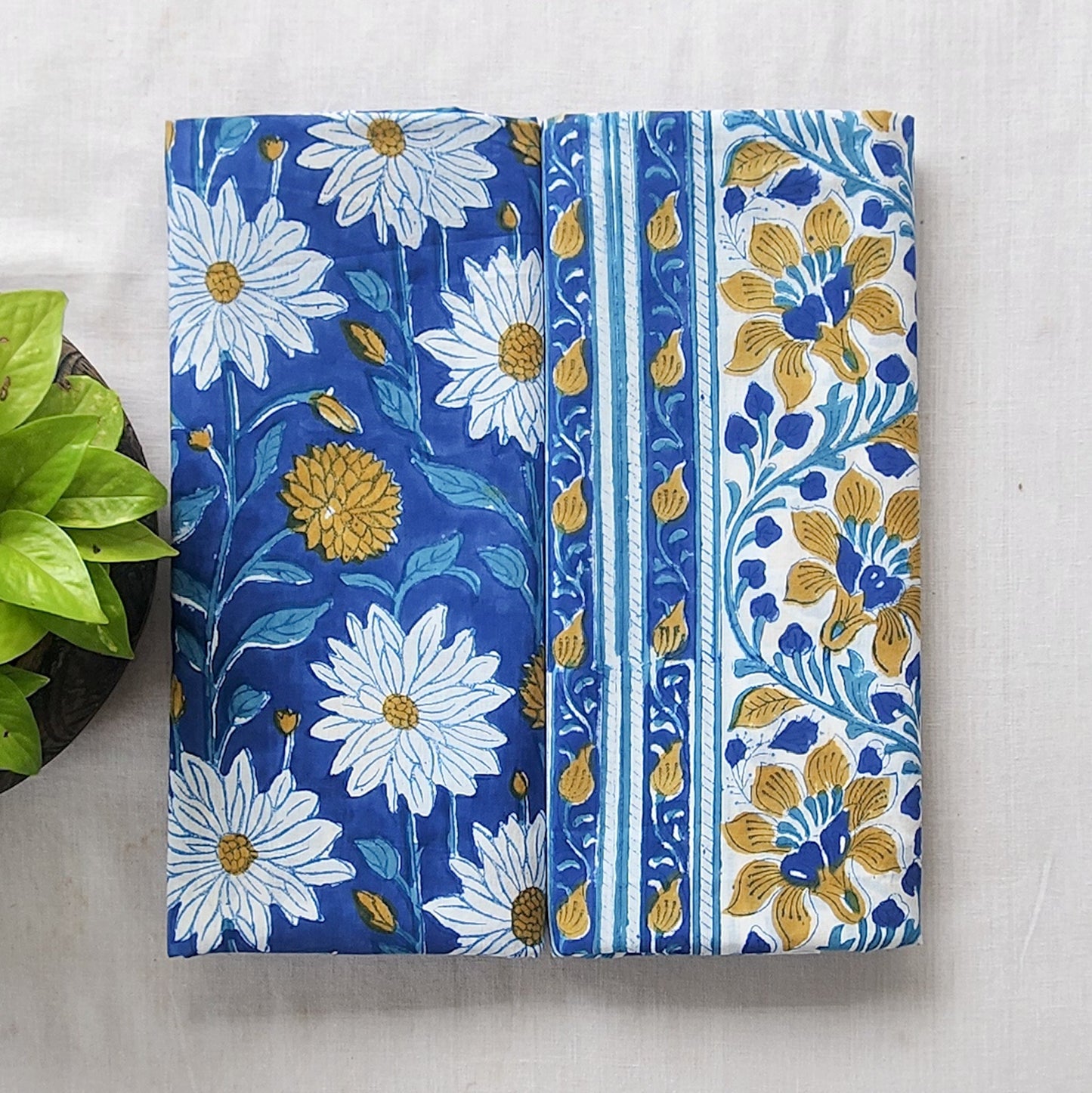 Pure Cotton Jaipuri Blue With White Flower Motif And
