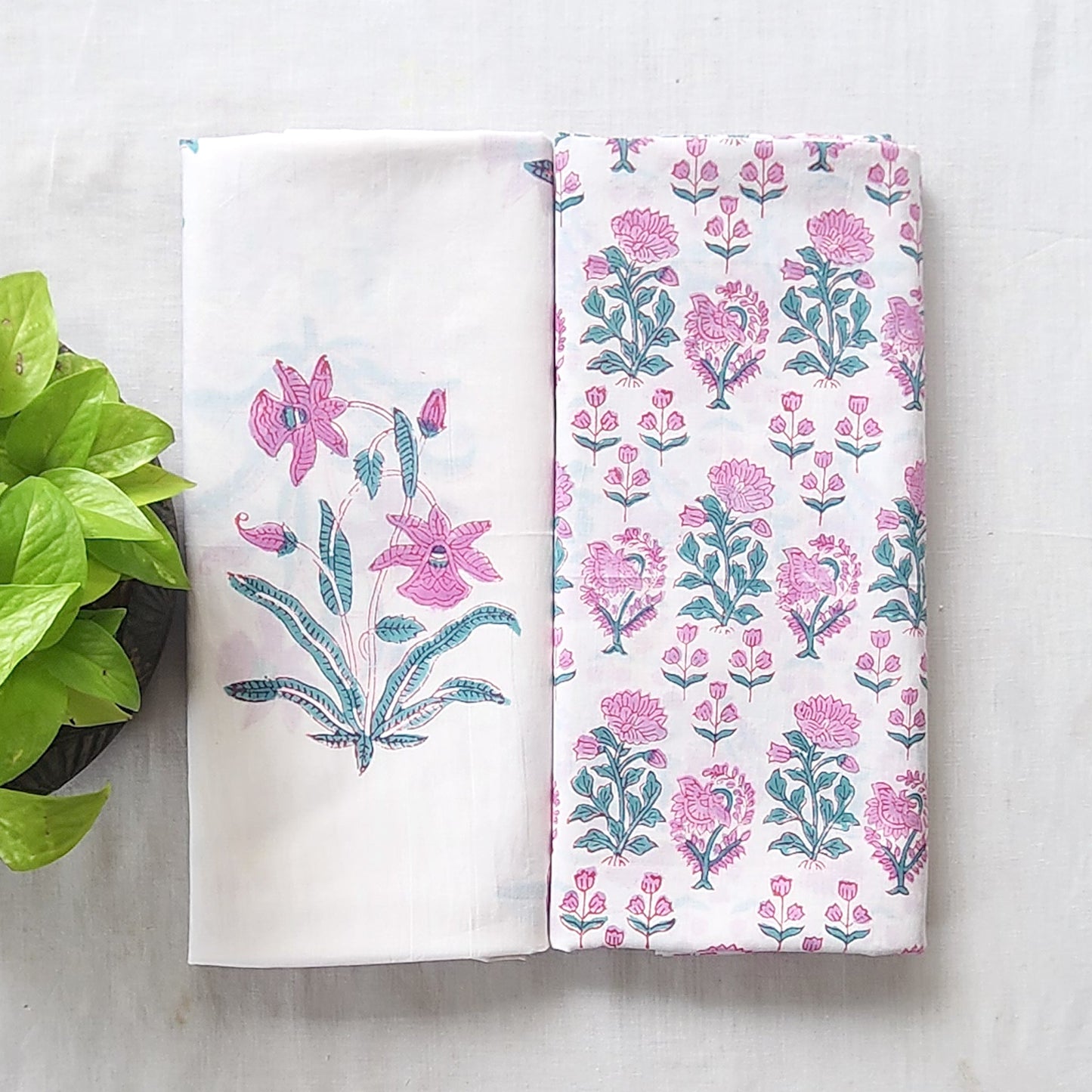 Pure Cotton Jaipuri White With Pink Big Flower And Small