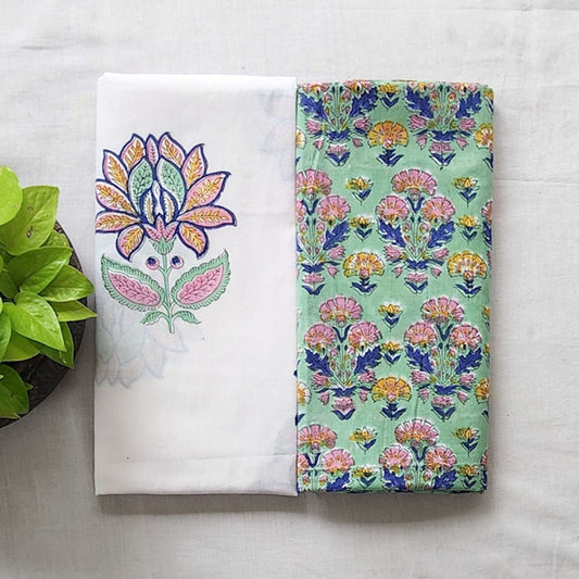 Pure Cotton Jaipuri White With Big Motif Flower And Small