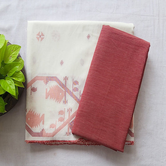 Mul Jamdani White With Border Design And Tiny Motif Woven