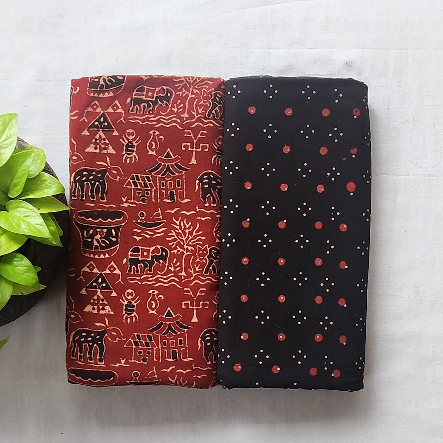 Pure Cotton Vegetable Dyed Ajrak Marron With Warli And