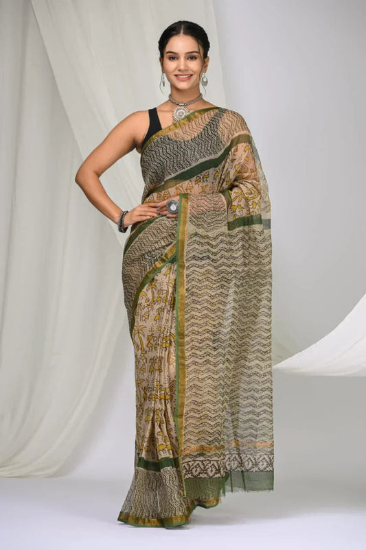 Elegant Handblock Kota Doria Saree for Festive Events