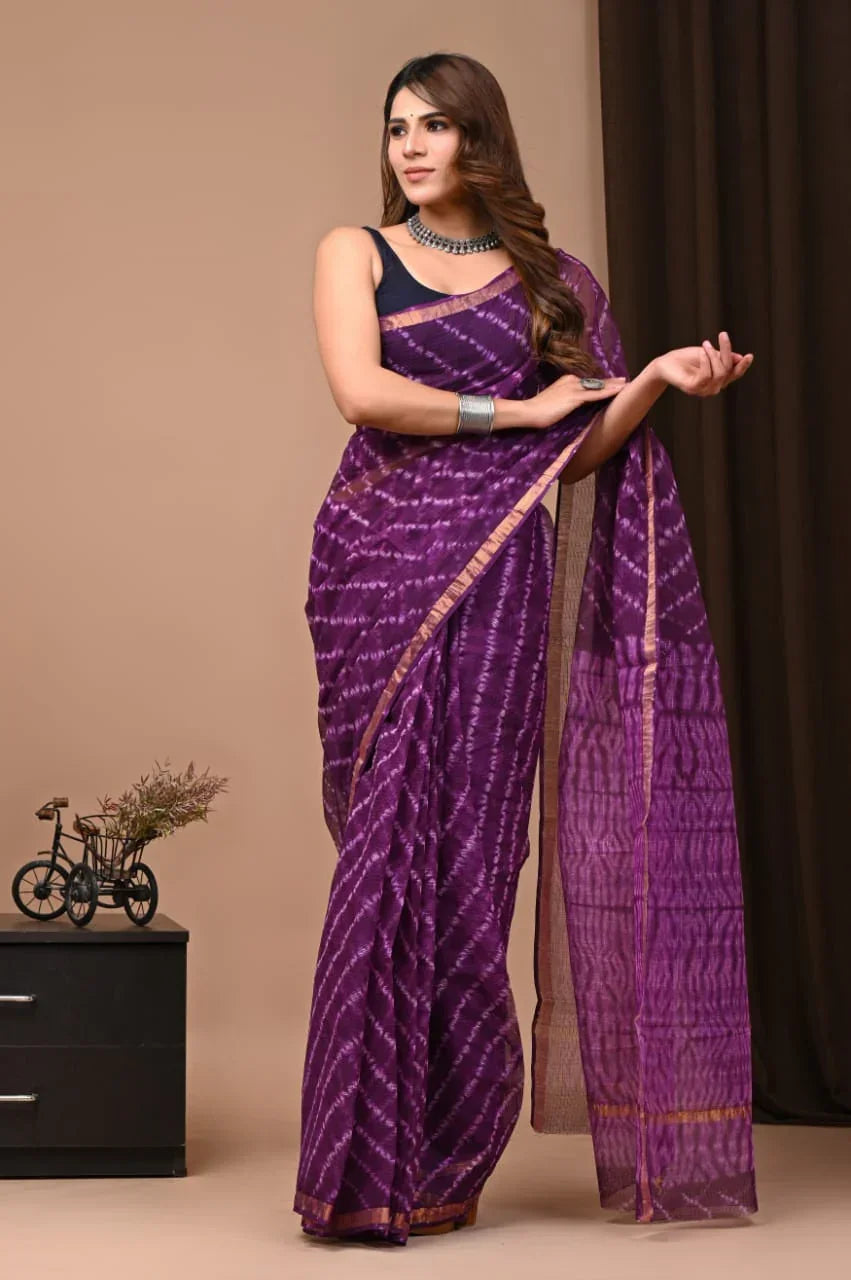 Elegant Handblock Kota Doria Saree for Festive Events