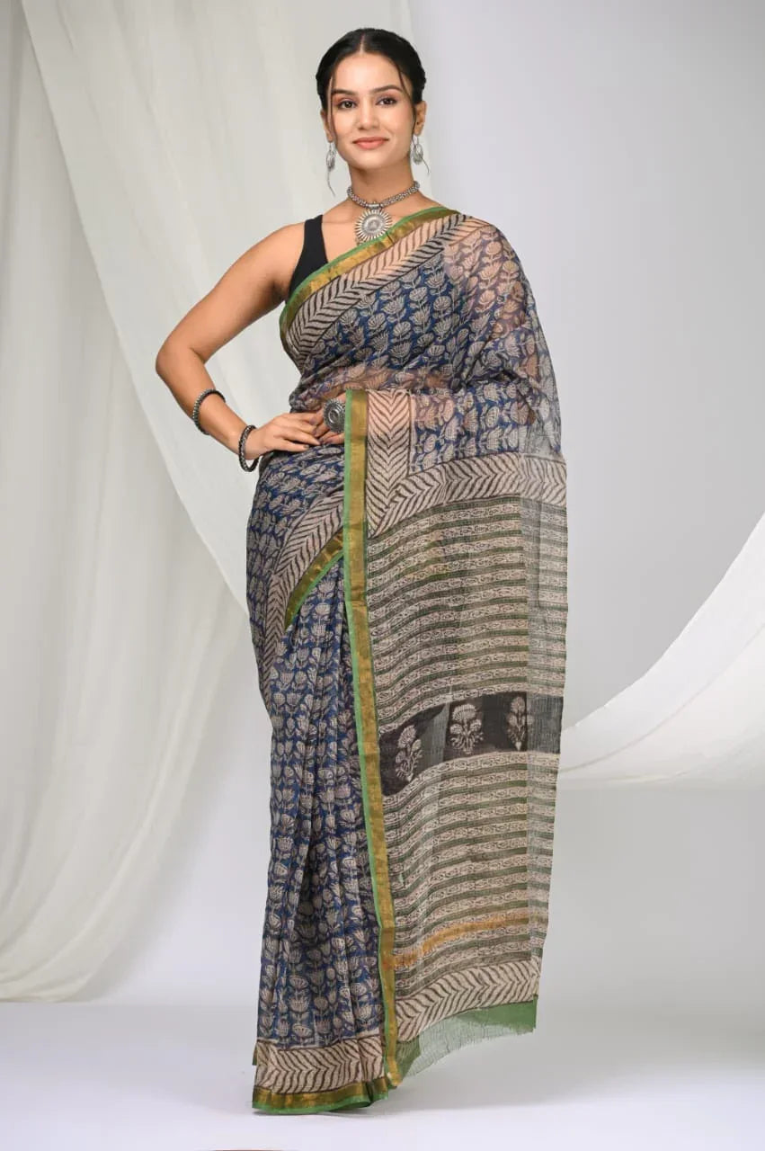 Elegant Handblock Kota Doria Saree for Festive Events