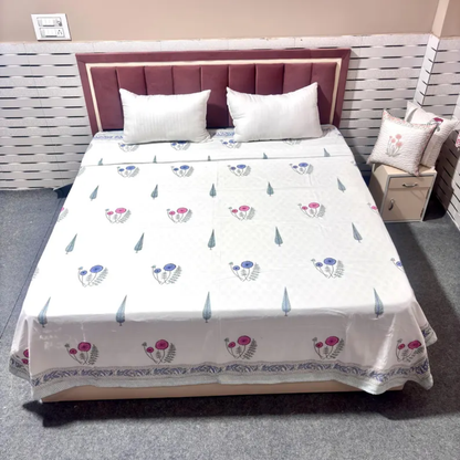 Pink Floral Mulmul Cotton Reversible Lightweight Dohar