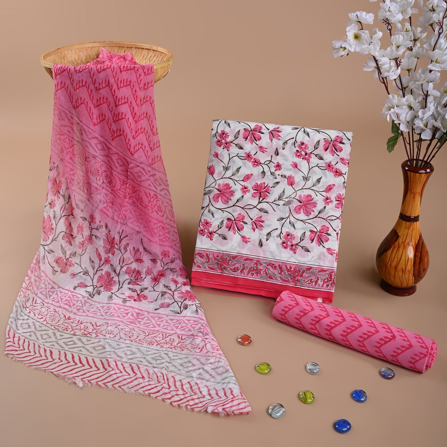 Cotton Suit with Chiffon Dupatta