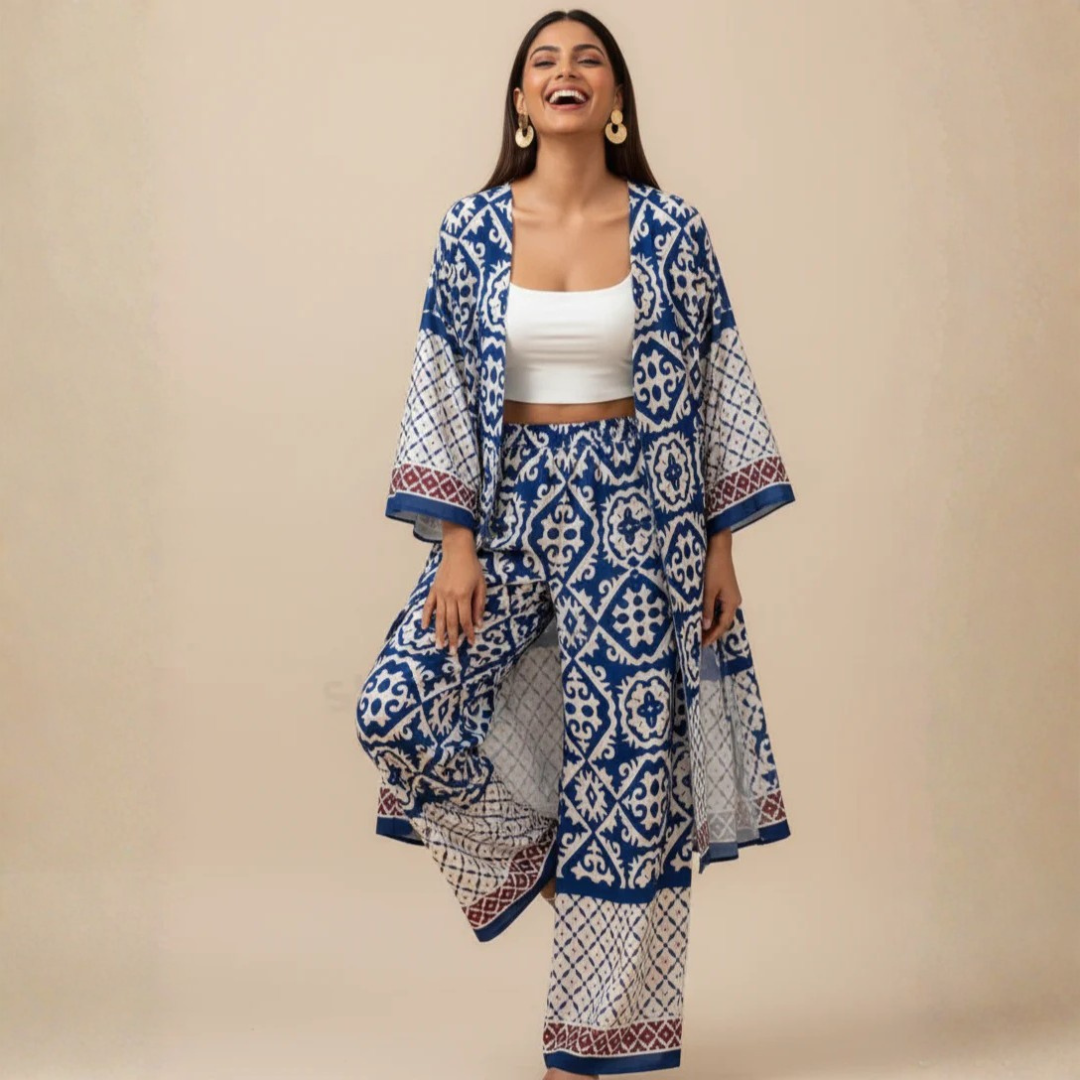 Blue Printed Co-Ord Set 3-Piece sets