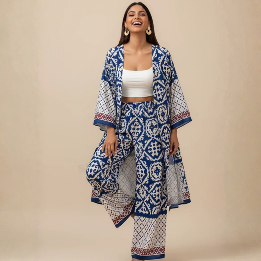 Blue Printed Co-Ord Set 3-Piece sets