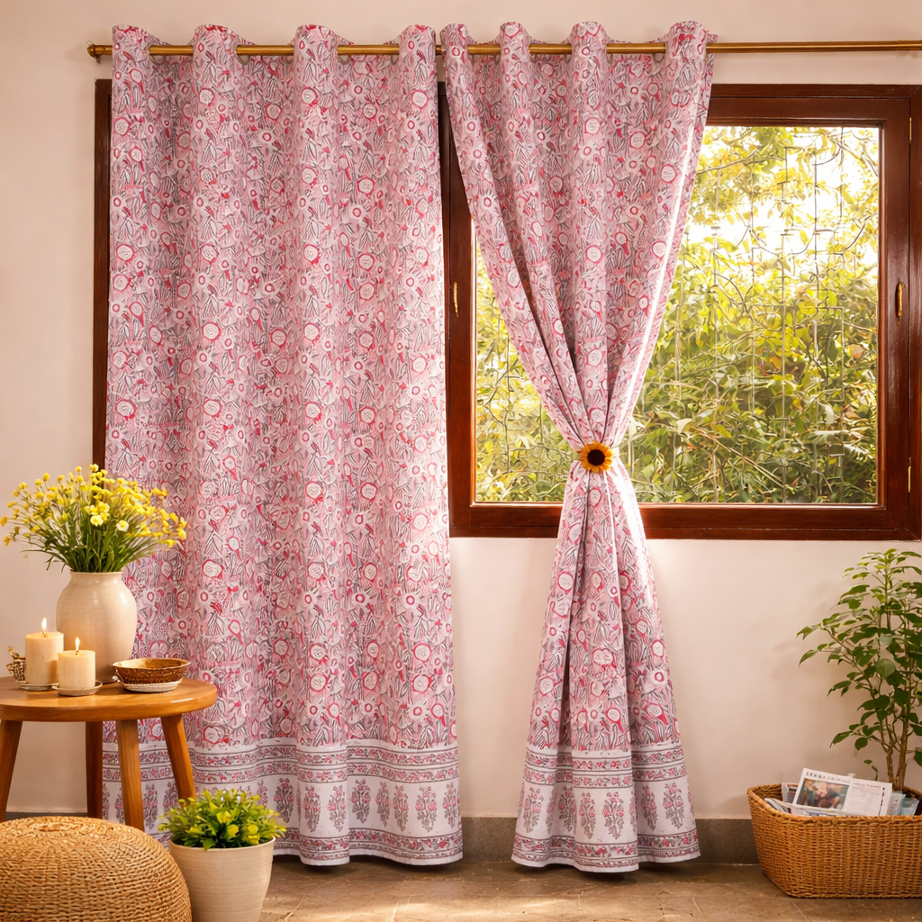 Mallika hand block printed curtains - Heritagewear