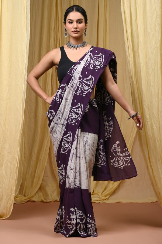 Premium Mul Cotton Hand Block Printed Saree With Blouse Piece
