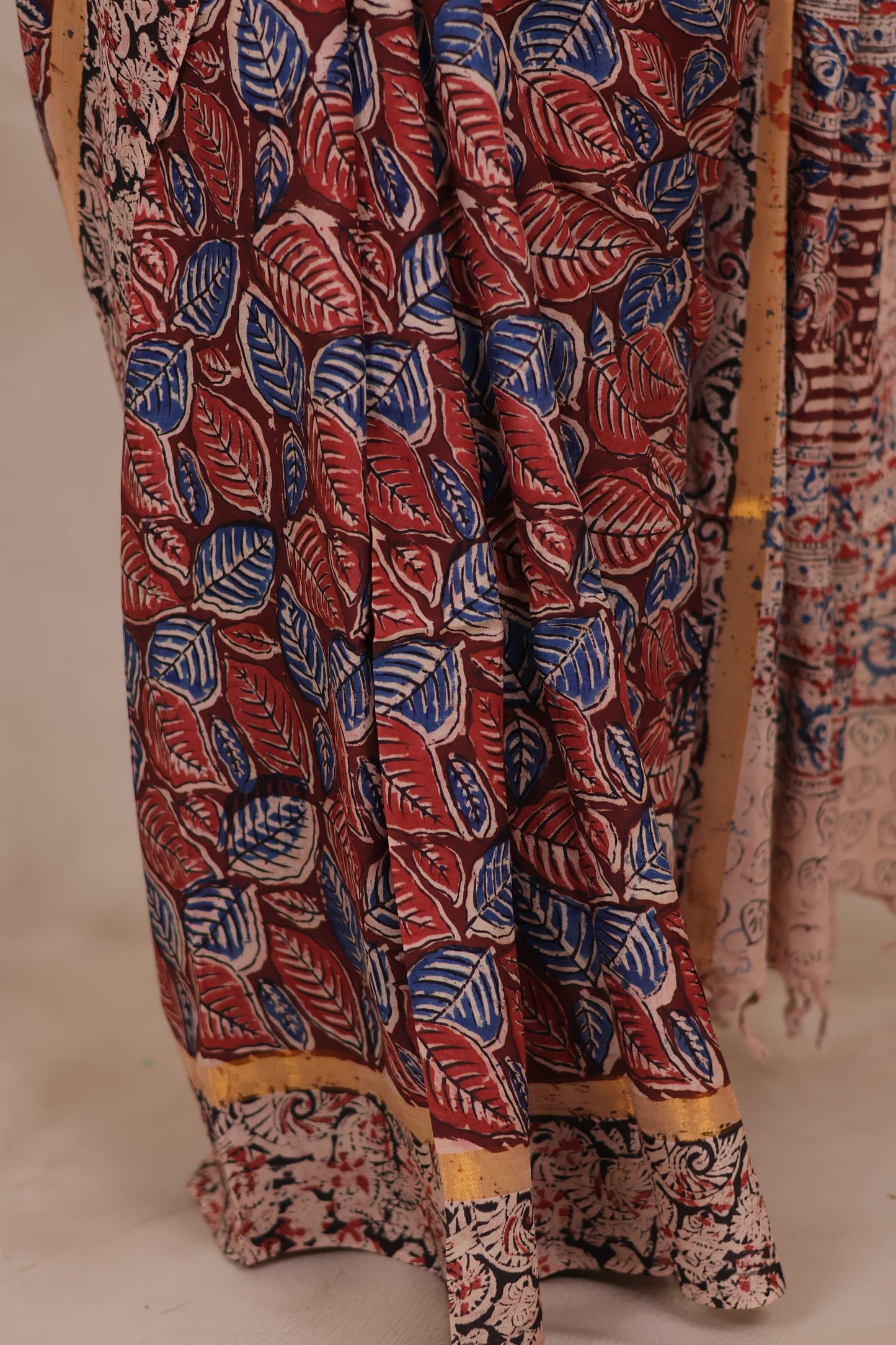 Red Hand Block Printed Kalamkari Chennur Silk Saree