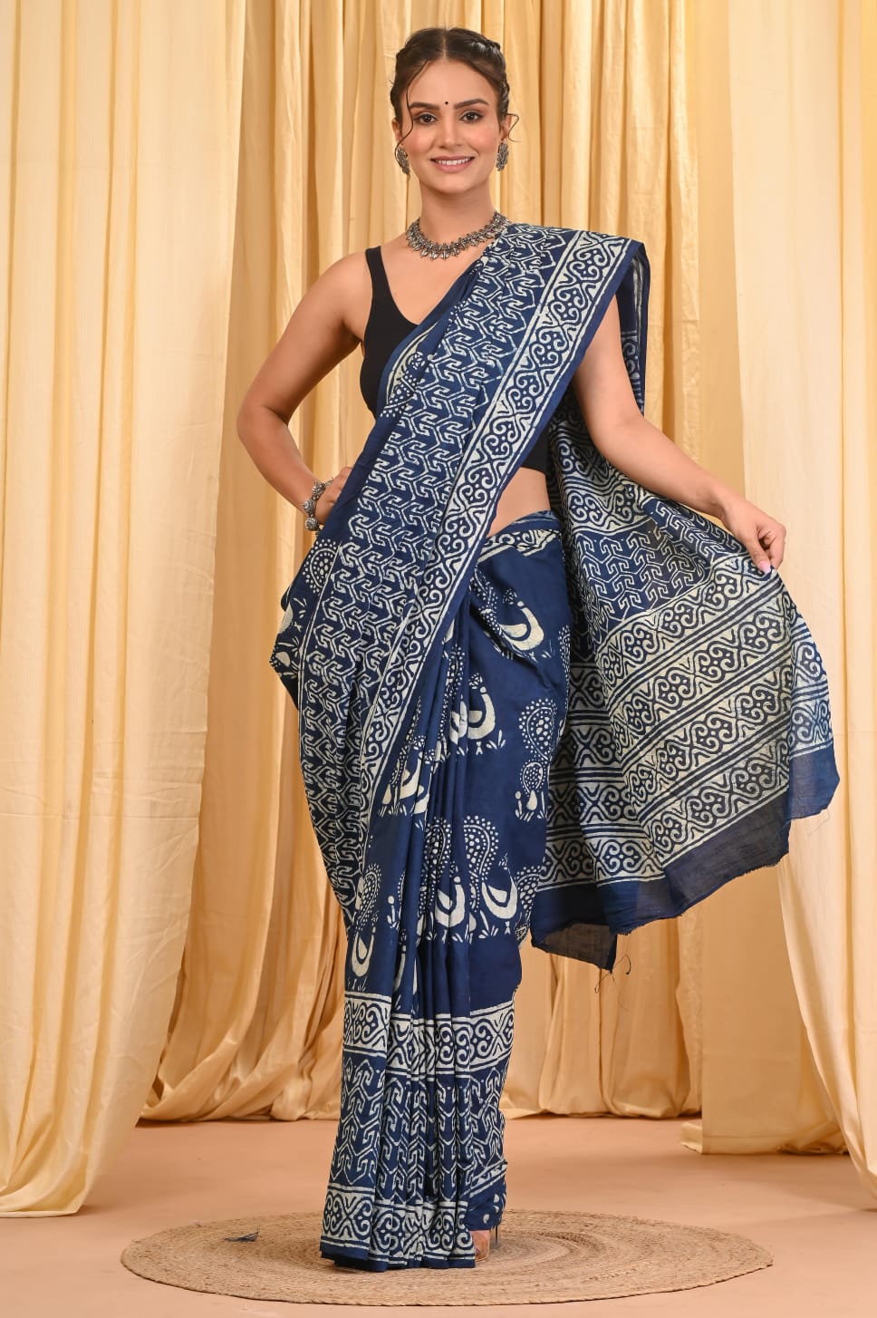 Premium Mul Cotton Hand Block Printed Saree With Blouse Piece
