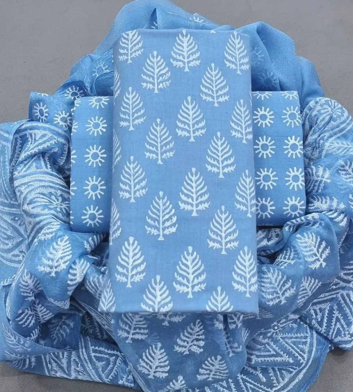 Cotton Suit with Chiffon Dupatta