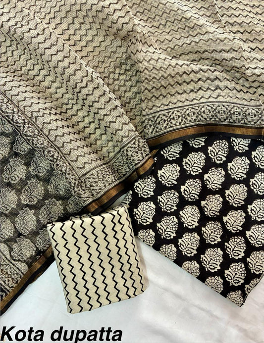 Beige Floral Harmony Fabric Kota Doriya Suit Set