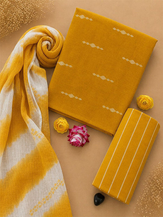 Ikat Suit Set With Kota Doria Dupatta
