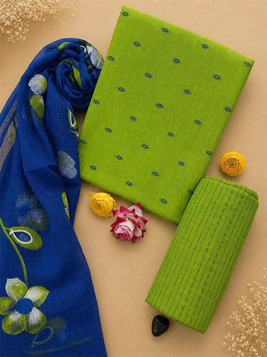 Ikat Suit Set With Kota Doria Dupatta
