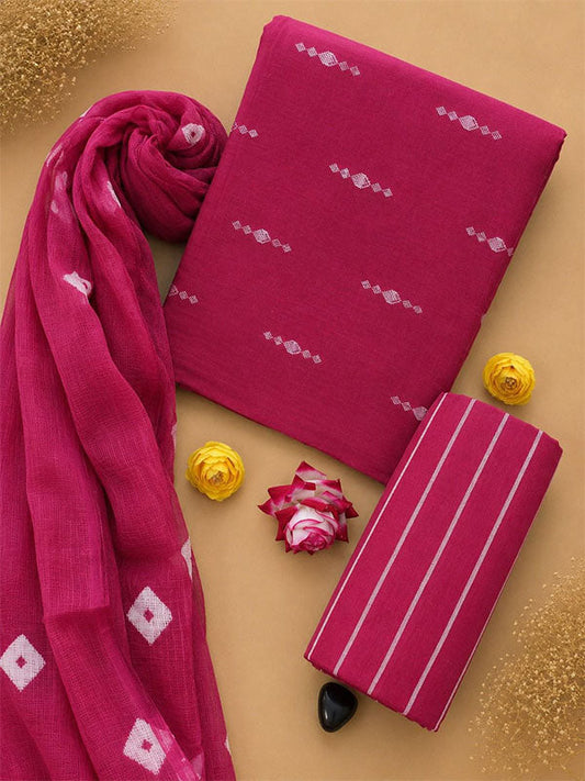 Ikat Suit Set With Kota Doria Dupatta