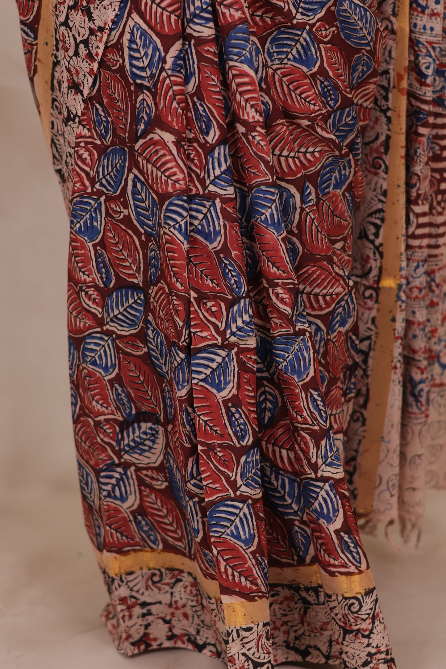 Red Hand Block Printed Kalamkari Chennur Silk Saree