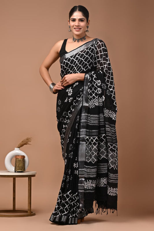 Traditional Bhagalpuri Linen Cotton Saree for Women