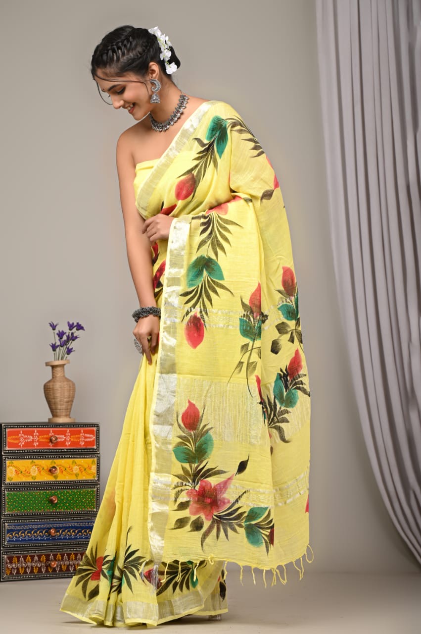 Traditional Bhagalpuri Linen Cotton Saree for Women