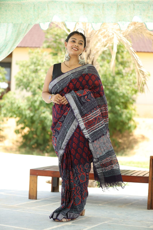 Traditional Bhagalpuri Linen Cotton Saree for Women