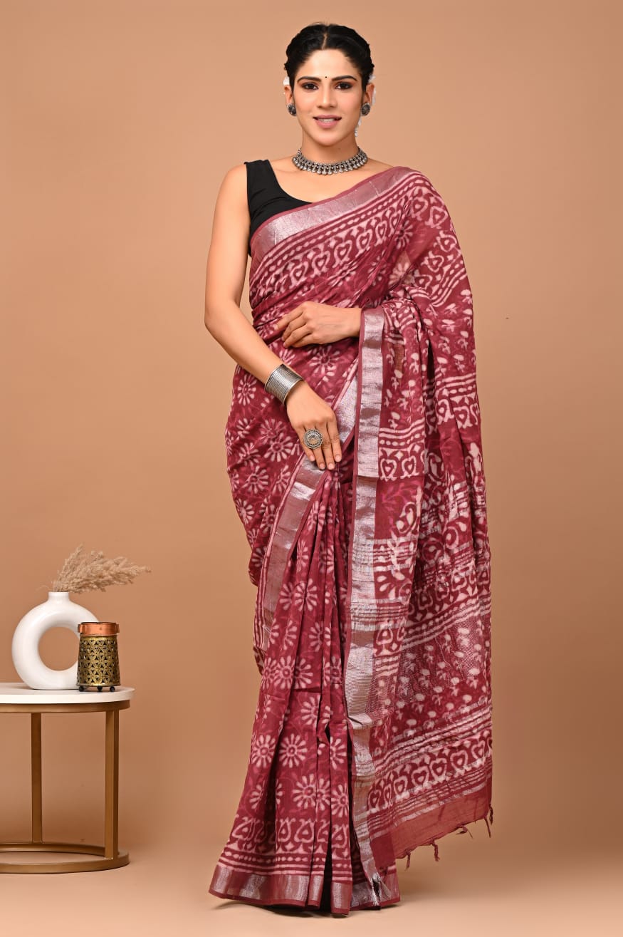 Traditional Bhagalpuri Linen Cotton Saree for Women