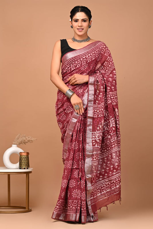 Traditional Bhagalpuri Linen Cotton Saree for Women