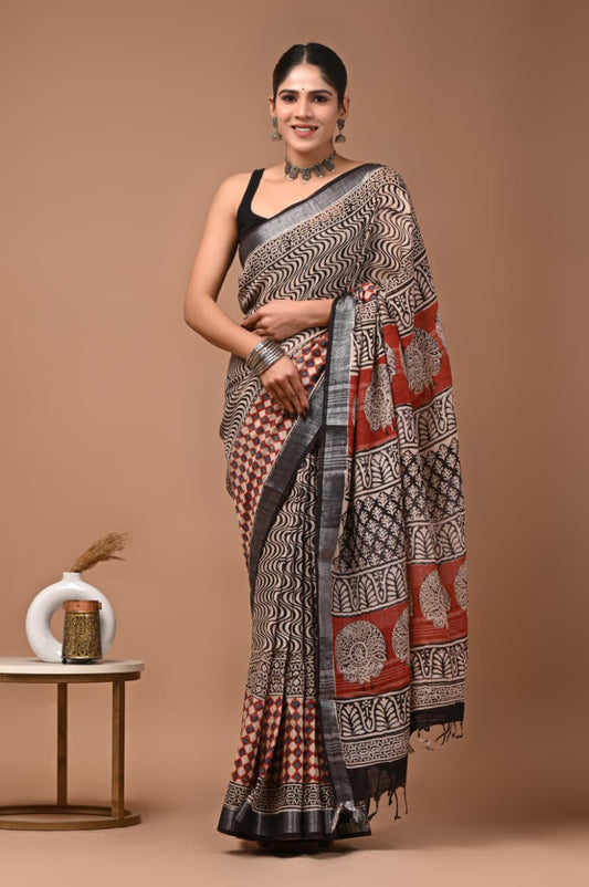 Traditional Bhagalpuri Linen Cotton Saree for Women