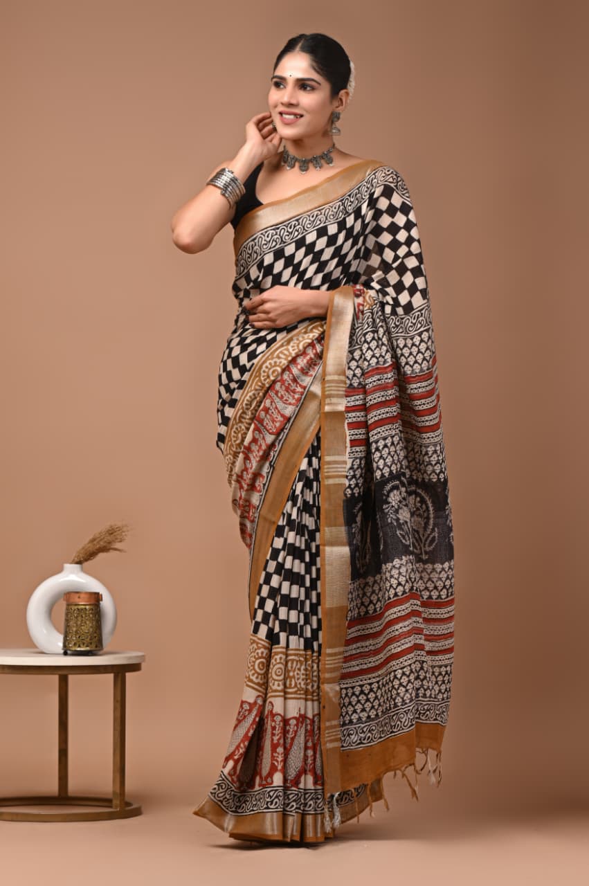 Traditional Bhagalpuri Linen Cotton Saree for Women