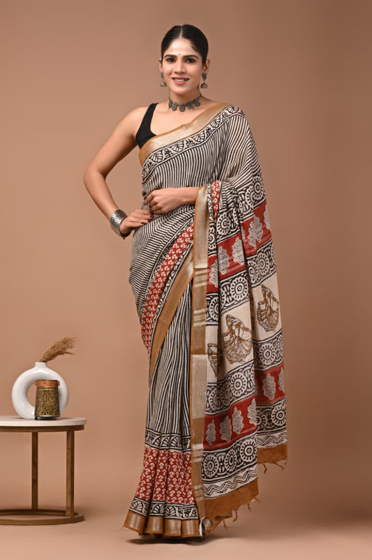 Traditional Bhagalpuri Linen Cotton Saree for Women