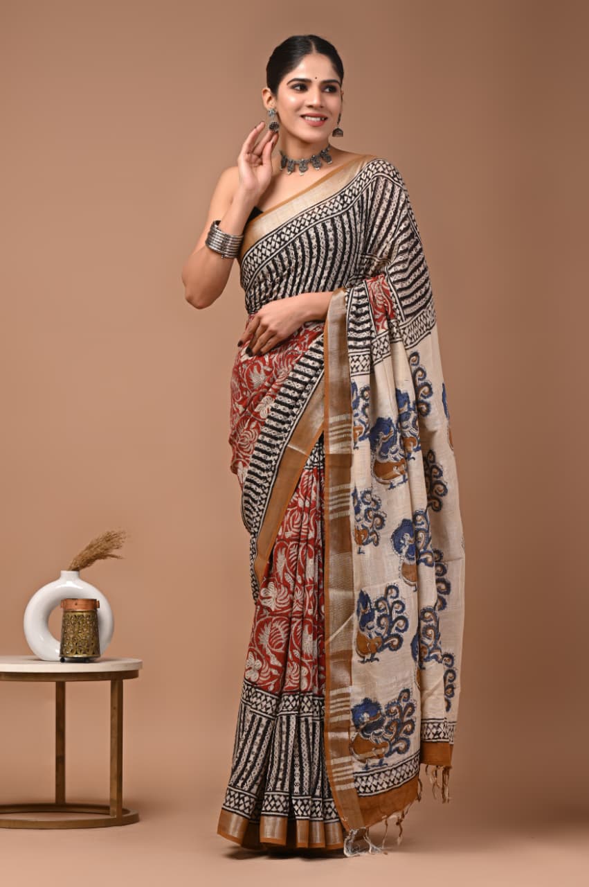 Traditional Bhagalpuri Linen Cotton Saree for Women