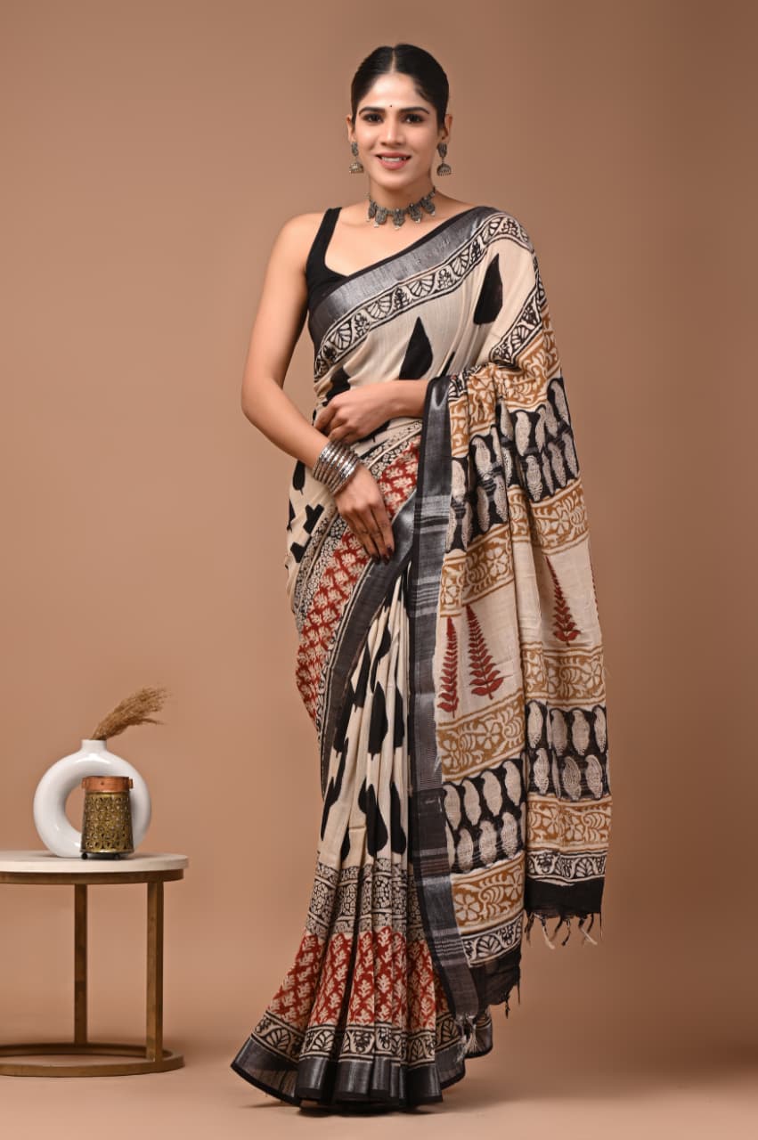 Traditional Bhagalpuri Linen Cotton Saree for Women