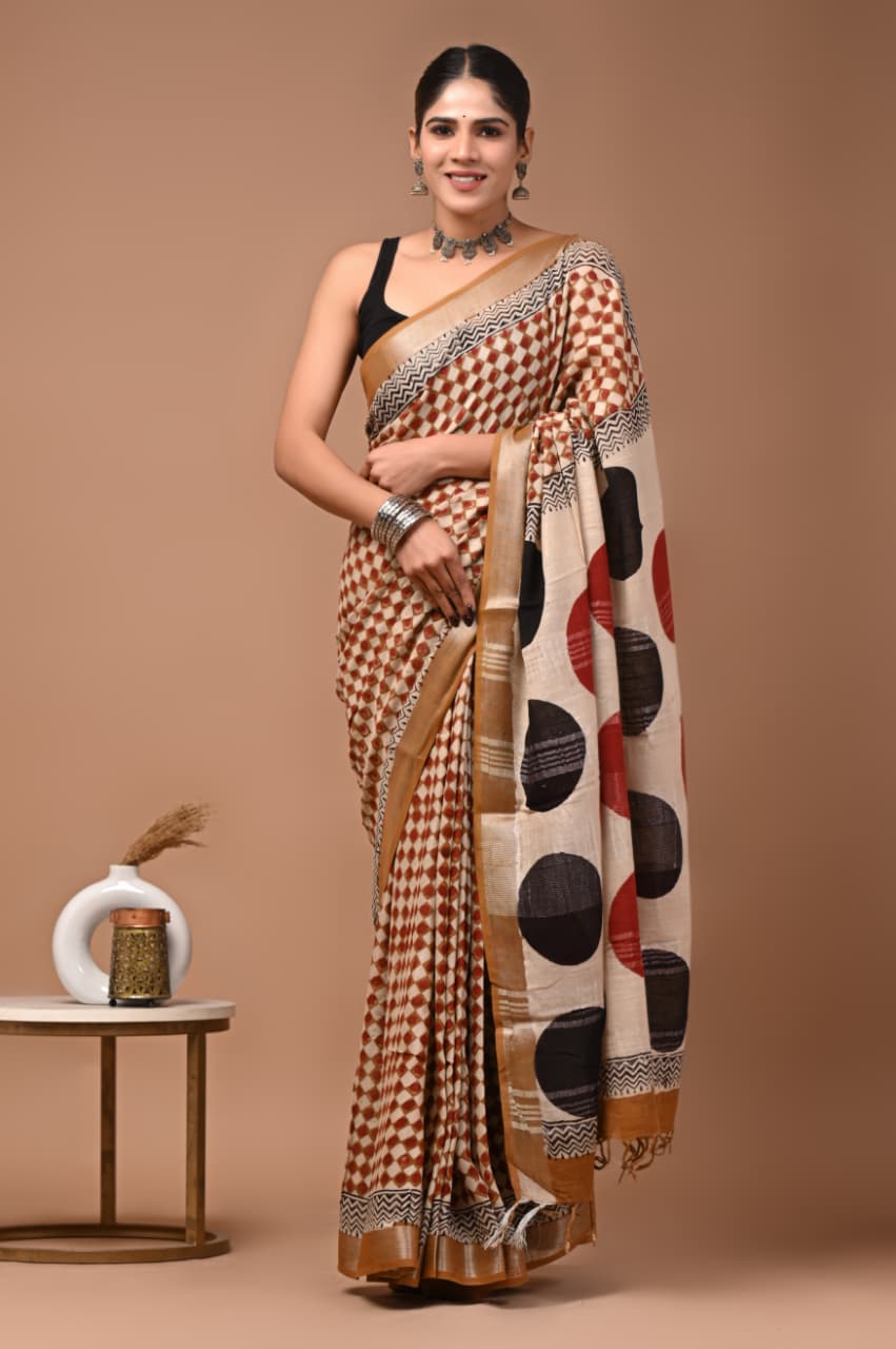 Traditional Bhagalpuri Linen Cotton Saree for Women