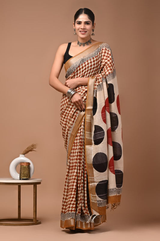 Traditional Bhagalpuri Linen Cotton Saree for Women