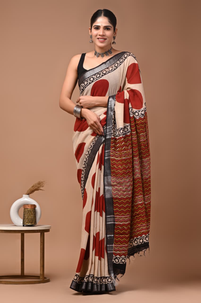 Traditional Bhagalpuri Linen Cotton Saree for Women