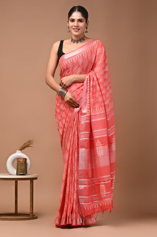 Traditional Bhagalpuri Linen Cotton Saree for Women