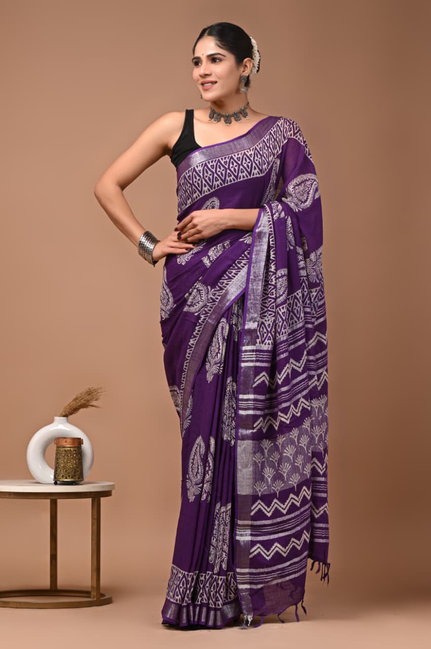 Traditional Bhagalpuri Linen Cotton Saree for Women