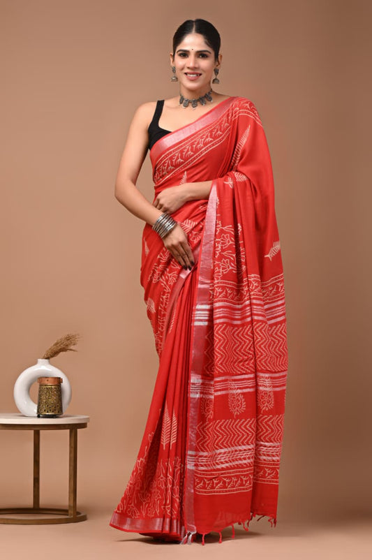 Traditional Bhagalpuri Linen Cotton Saree for Women