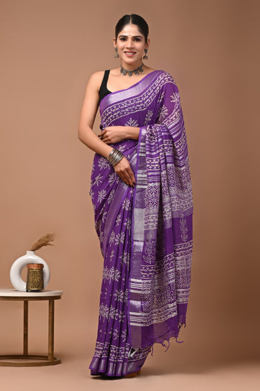 Traditional Bhagalpuri Linen Cotton Saree for Women