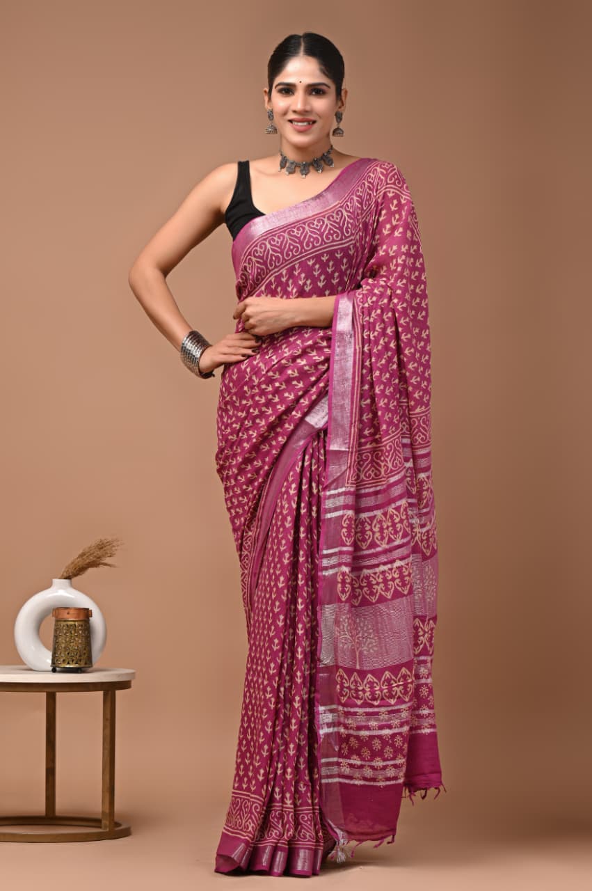 Traditional Bhagalpuri Linen Cotton Saree for Women