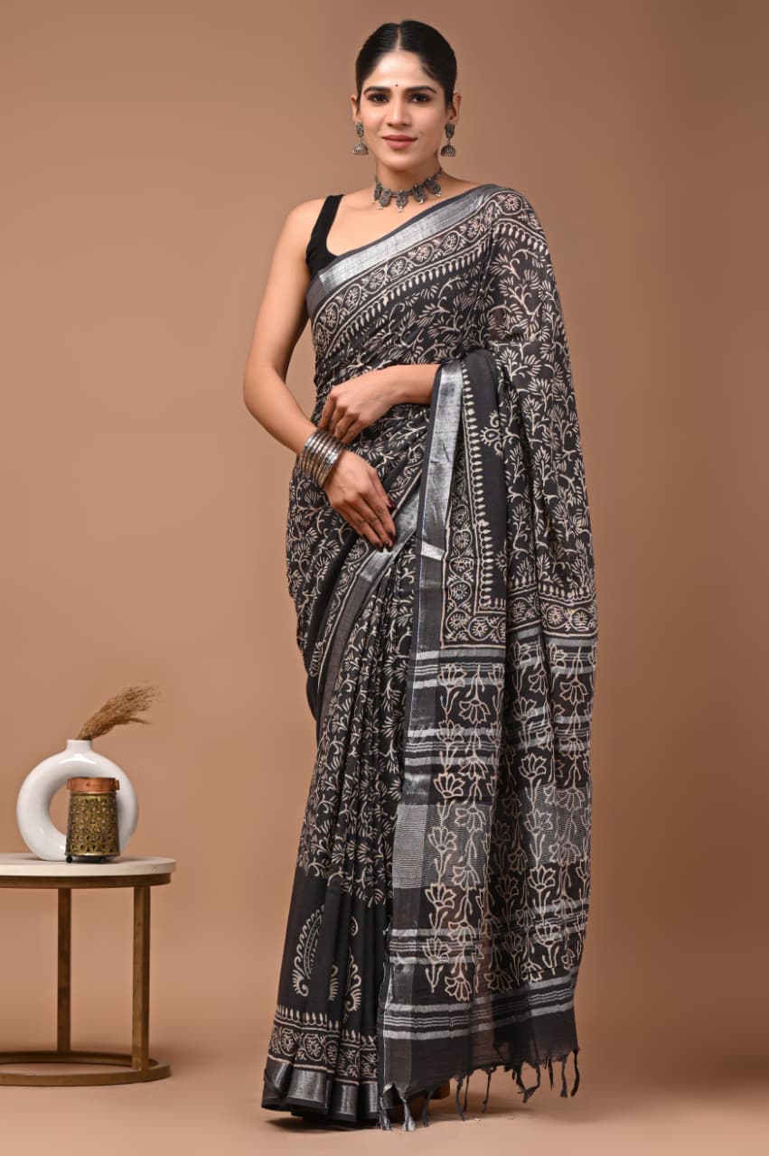 Traditional Bhagalpuri Linen Cotton Saree for Women